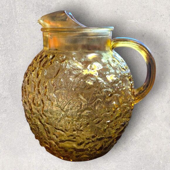 Vintage Anchor Hocking Lido Milano Amber Crinkle Pitcher 4 Tumblers Mid-Century - Picture 10 of 16
